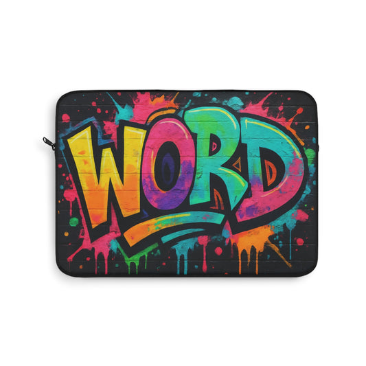 Laptop Sleeve - 'Word' Graffiti 90s Slang Spray paint, Funny Computer Keys Design, Unique Tech Accessory, Gift for Geeks, Midlife Crisis Humor, Computer Case for Home, Office
