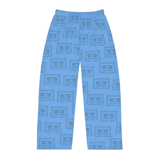 Light Blue Retro Cassette Tape Men's Pajama Pants, Cozy Lounge Pants, Gift for Him, Music Lover Sleepwear, Unique Homewear