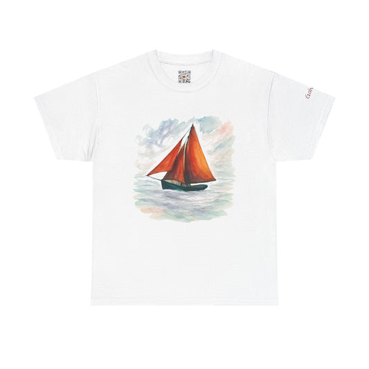 Galway Hooker, Painted Skies, Unisex Heavy Cotton Tee, Nautical Shirt, Ocean Lover Gift, Boating Apparel, Galway Bay Tee, Summer Fashion