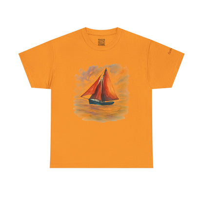 Galway Hooker, Painted Skies, Unisex Heavy Cotton Tee, Nautical Shirt, Ocean Lover Gift, Boating Apparel, Galway Bay Tee, Summer Fashion