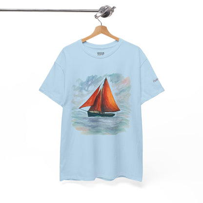 Galway Hooker, Painted Skies, Unisex Heavy Cotton Tee, Nautical Shirt, Ocean Lover Gift, Boating Apparel, Galway Bay Tee, Summer Fashion