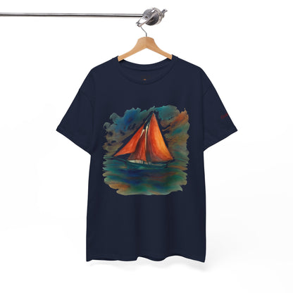 Galway Hooker, Painted Skies, Unisex Heavy Cotton Tee, Nautical Shirt, Ocean Lover Gift, Boating Apparel, Galway Bay Tee, Summer Fashion
