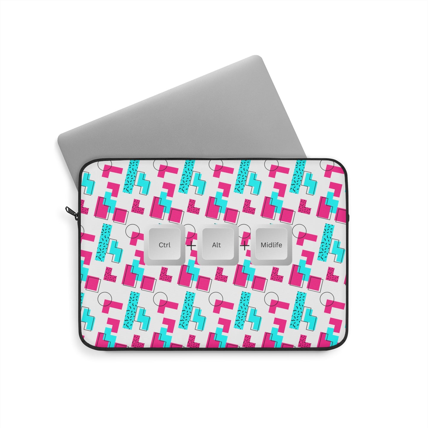 Funny Laptop Sleeve - Ctrl + Alt + Midlife Funny Computer Keys Design, Unique Tech Accessory, Gift for Geeks, Midlife Crisis Humor, Computer Case for Home, Office
