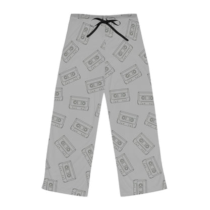 Grey Retro Cassette Women's Pajama Pants, Comfortable Sleepwear, Gift for Music Lovers, Vintage Style loungewear, Relaxation Essentials