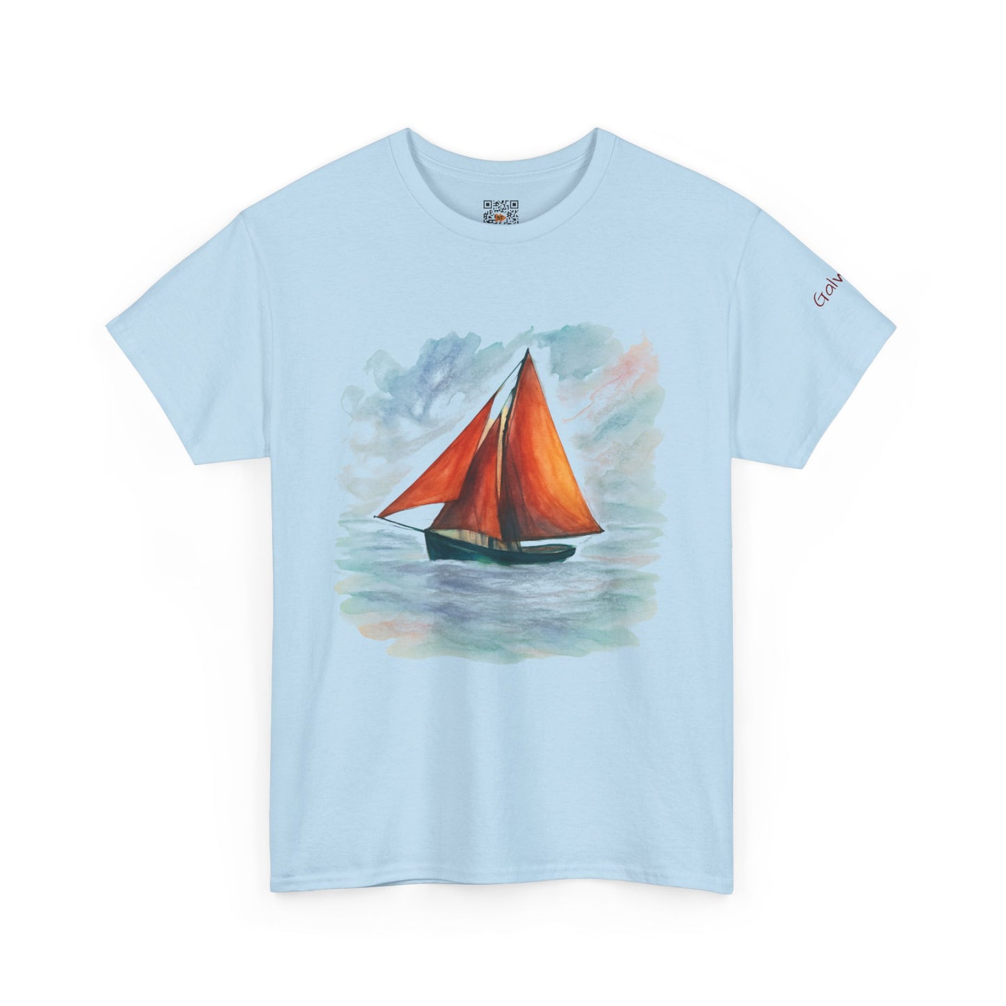 Galway Hooker, Painted Skies, Unisex Heavy Cotton Tee, Nautical Shirt, Ocean Lover Gift, Boating Apparel, Galway Bay Tee, Summer Fashion
