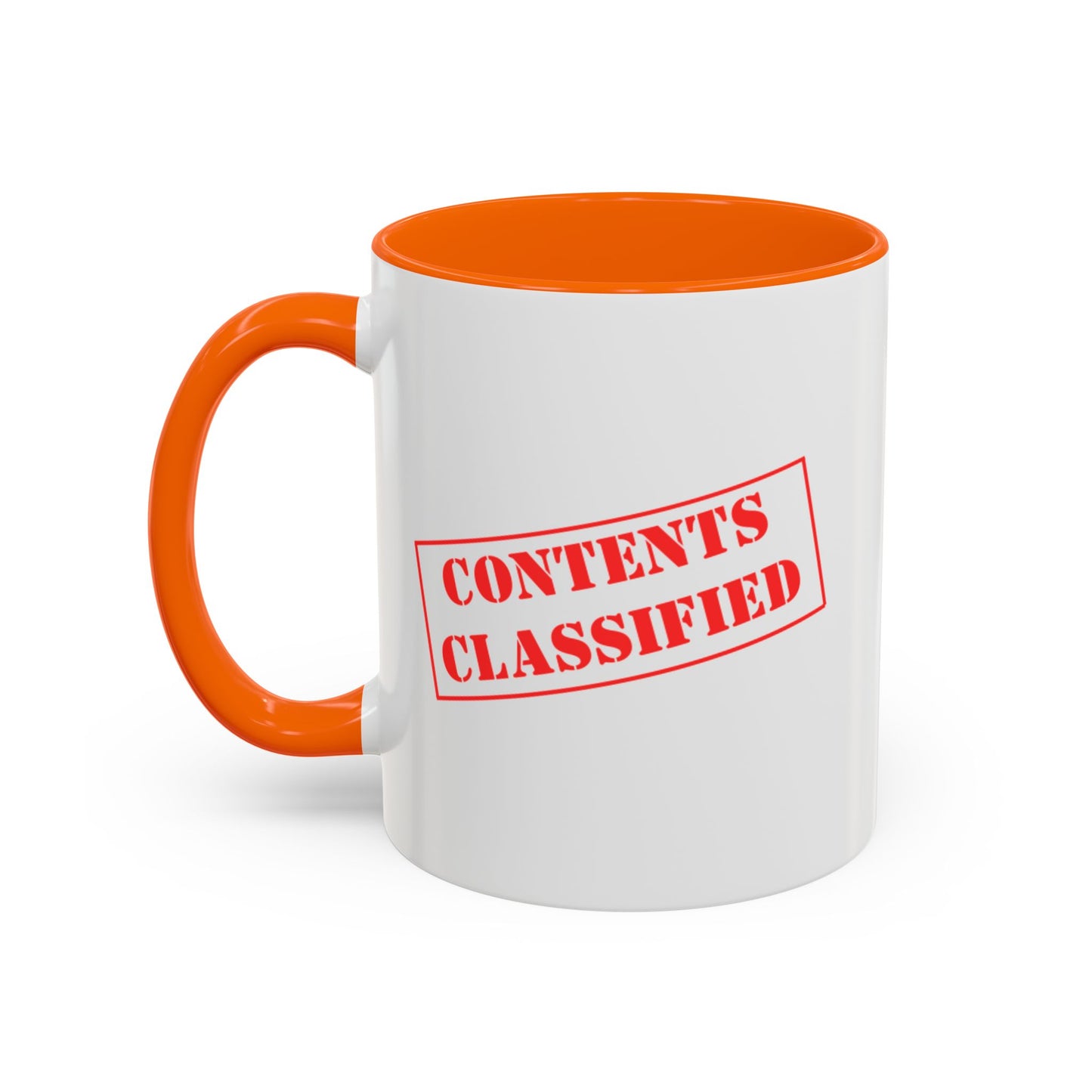 Accent Coffee Mug (11, 15oz) - Contents Classified, Funny, Adult Humor, Coffee or Liquor