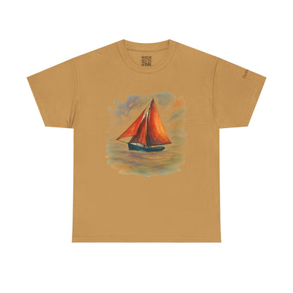 Galway Hooker, Painted Skies, Unisex Heavy Cotton Tee, Nautical Shirt, Ocean Lover Gift, Boating Apparel, Galway Bay Tee, Summer Fashion