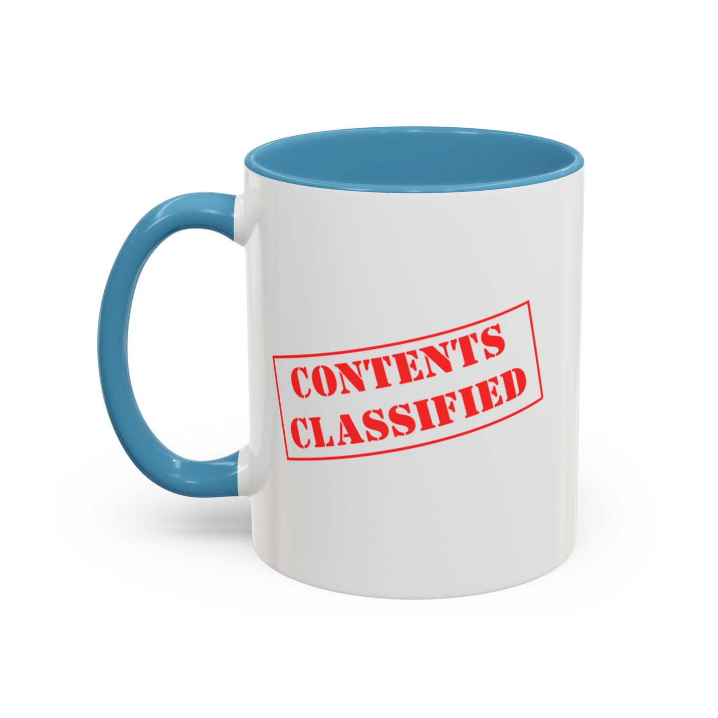 Accent Coffee Mug (11, 15oz) - Contents Classified, Funny, Adult Humor, Coffee or Liquor