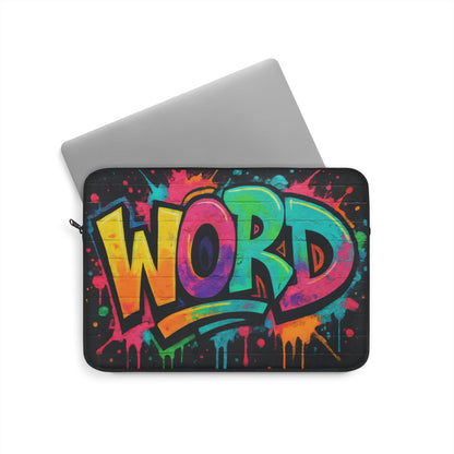 Laptop Sleeve - 'Word' Graffiti 90s Slang Spray paint, Funny Computer Keys Design, Unique Tech Accessory, Gift for Geeks, Midlife Crisis Humor, Computer Case for Home, Office