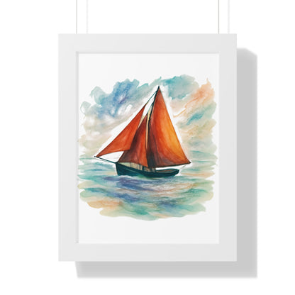 Galway Hooker Seascape Framed Vertical Poster, Nautical Wall Art, Coastal Decor, Sailboat Print, Gift for Ocean Lovers, Home and Living Decoration