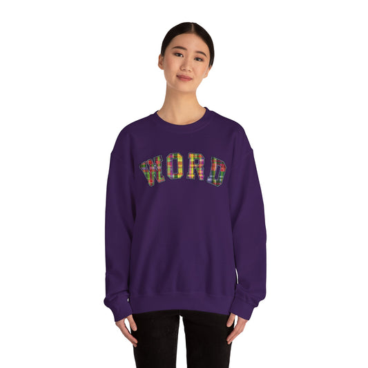 Colorful Word Sweatshirt, Cozy Graphic Pullover, Unisex Crewneck, Perfect for Casual Wear, Gift Idea for Friends, Back to School