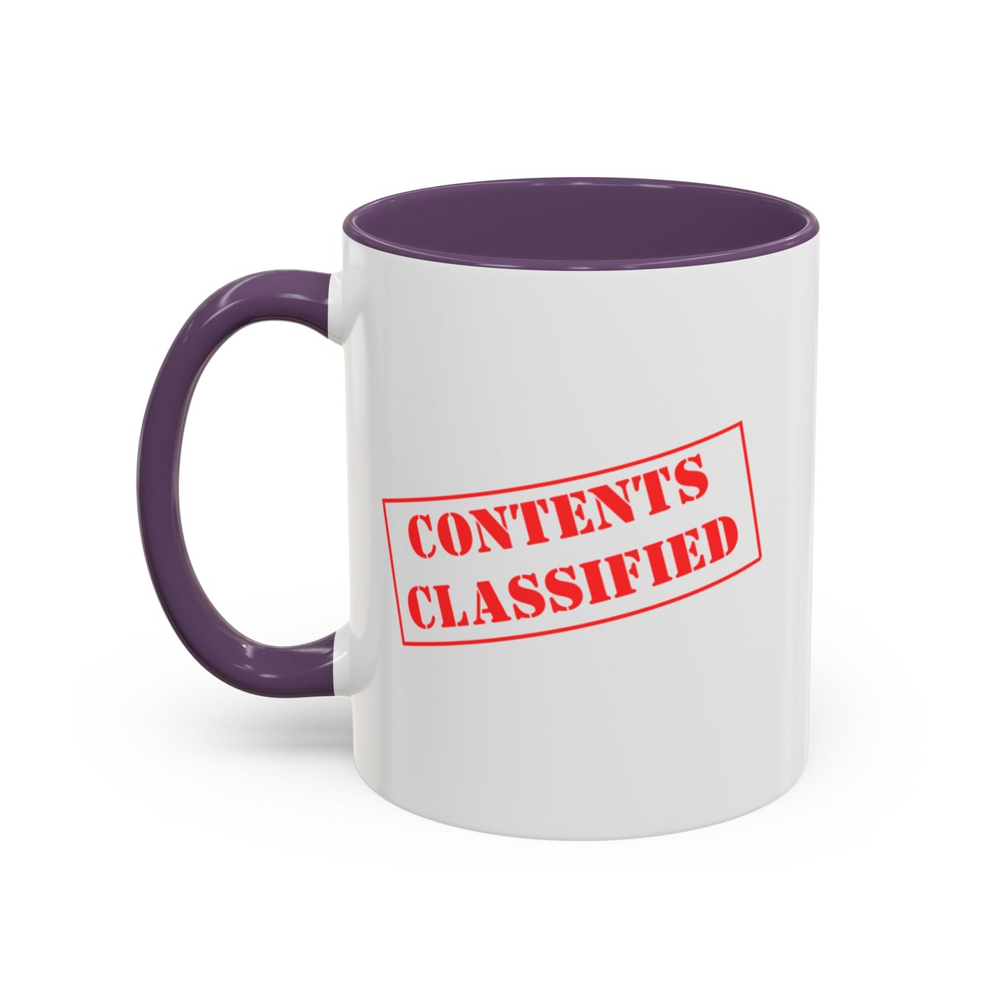 Accent Coffee Mug (11, 15oz) - Contents Classified, Funny, Adult Humor, Coffee or Liquor