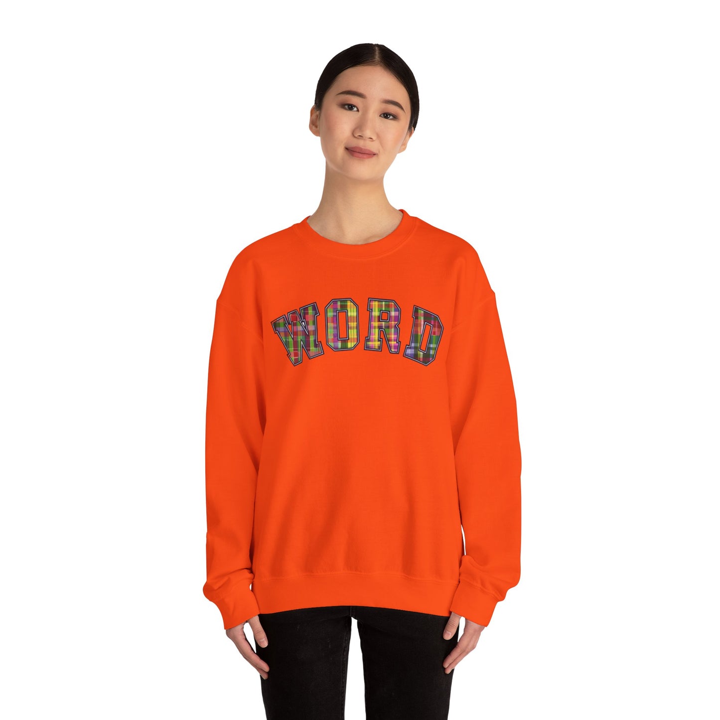 Colorful Word Sweatshirt, Cozy Graphic Pullover, Unisex Crewneck, Perfect for Casual Wear, Gift Idea for Friends, Back to School