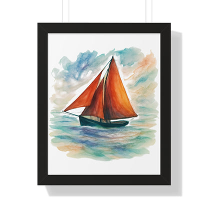 Galway Hooker Seascape Framed Vertical Poster, Nautical Wall Art, Coastal Decor, Sailboat Print, Gift for Ocean Lovers, Home and Living Decoration