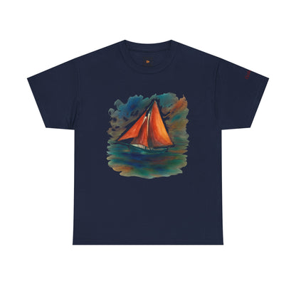 Galway Hooker, Painted Skies, Unisex Heavy Cotton Tee, Nautical Shirt, Ocean Lover Gift, Boating Apparel, Galway Bay Tee, Summer Fashion