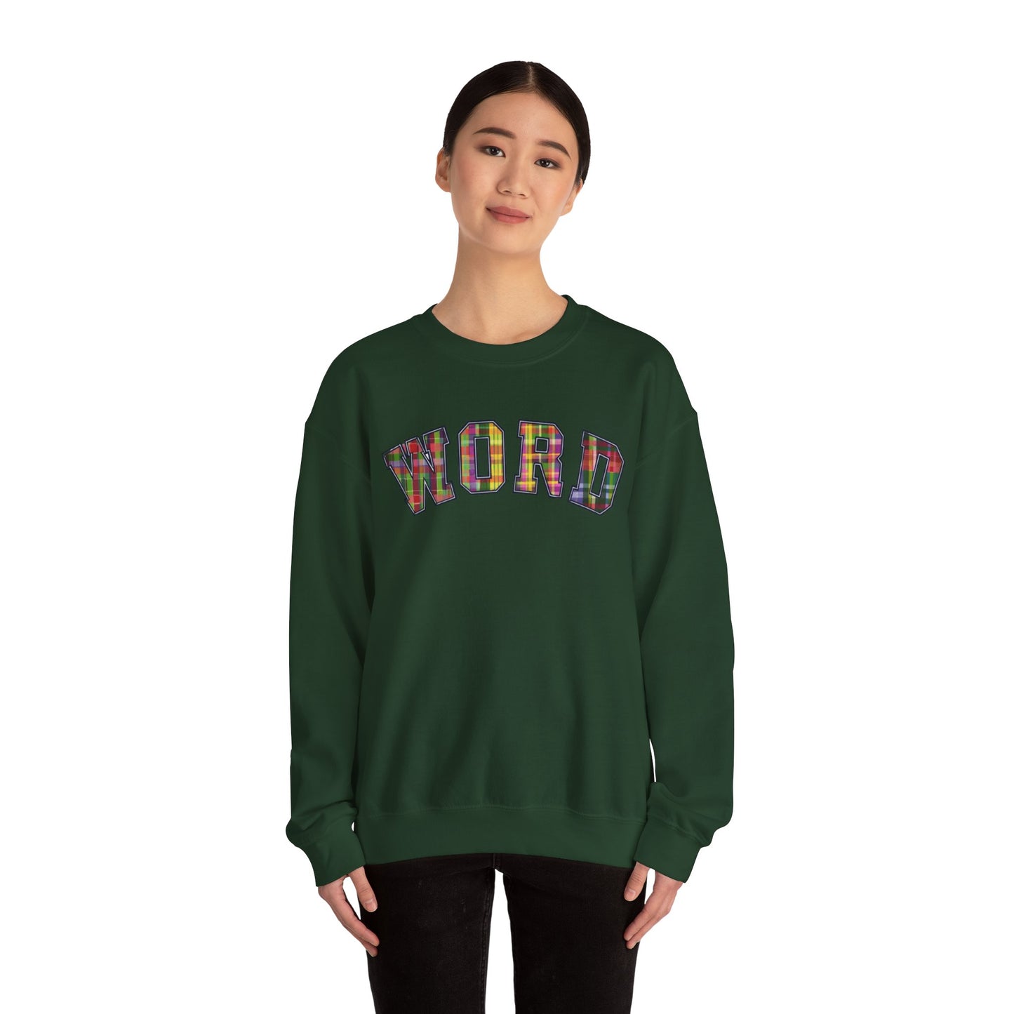 Colorful Word Sweatshirt, Cozy Graphic Pullover, Unisex Crewneck, Perfect for Casual Wear, Gift Idea for Friends, Back to School