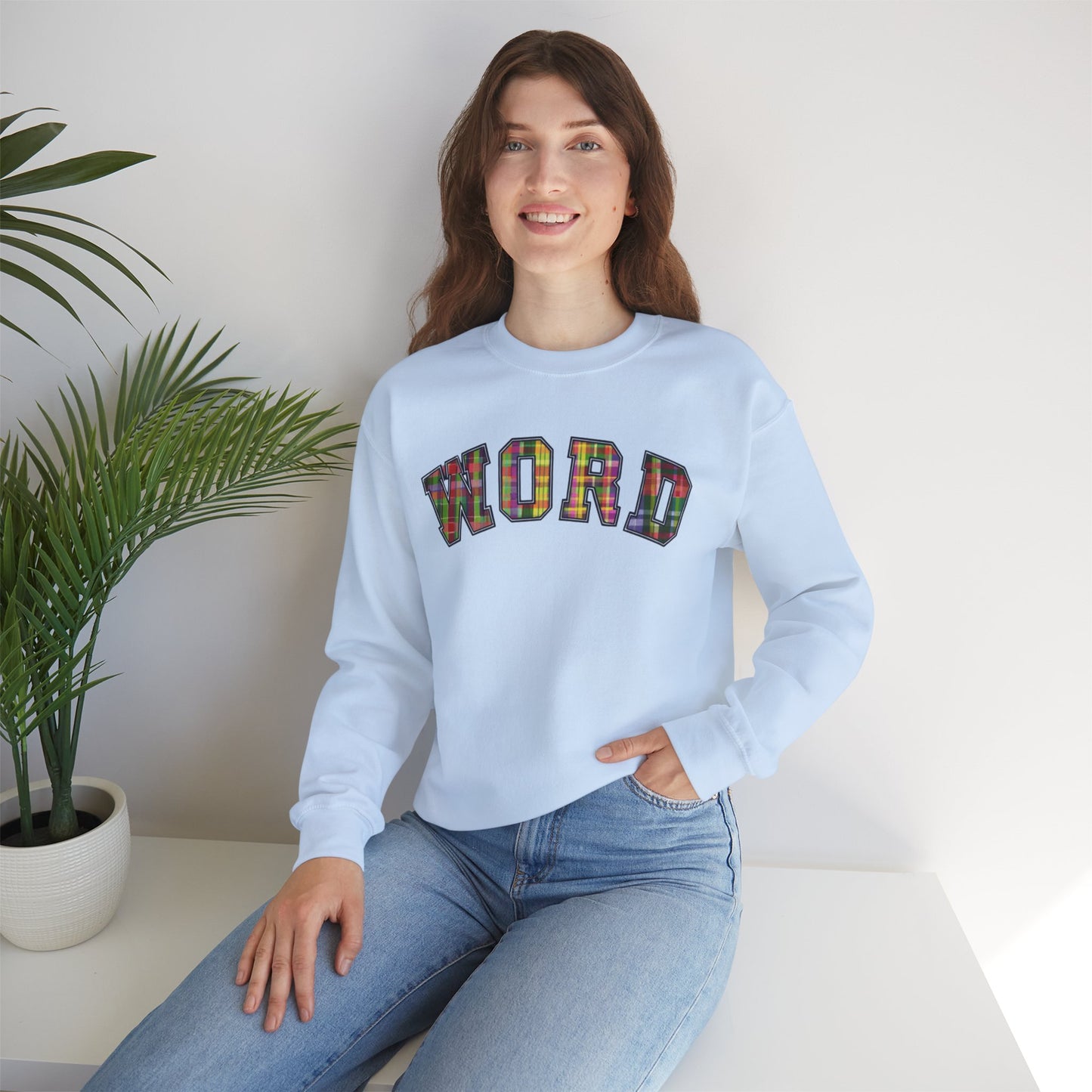 Colorful Word Sweatshirt, Cozy Graphic Pullover, Unisex Crewneck, Perfect for Casual Wear, Gift Idea for Friends, Back to School
