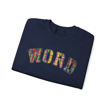 Colorful Word Sweatshirt, Cozy Graphic Pullover, Unisex Crewneck, Perfect for Casual Wear, Gift Idea for Friends, Back to School
