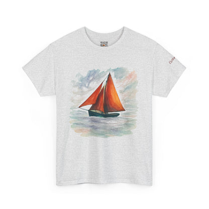 Galway Hooker, Painted Skies, Unisex Heavy Cotton Tee, Nautical Shirt, Ocean Lover Gift, Boating Apparel, Galway Bay Tee, Summer Fashion