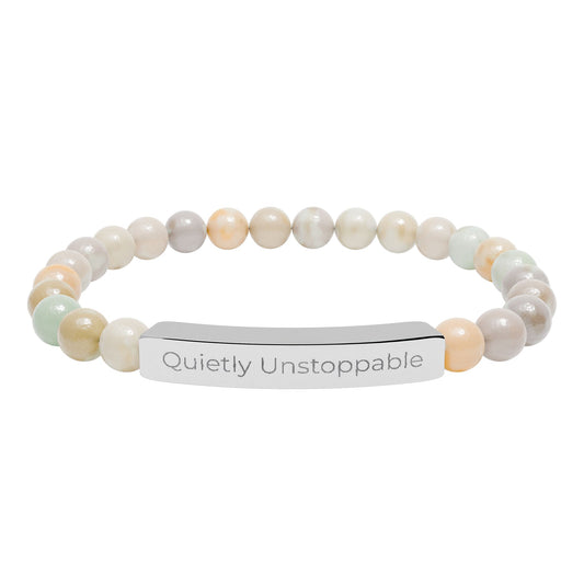 Engraved Natural Stone Beaded Bar Bracelet — Customizable Stretch Bracelet
