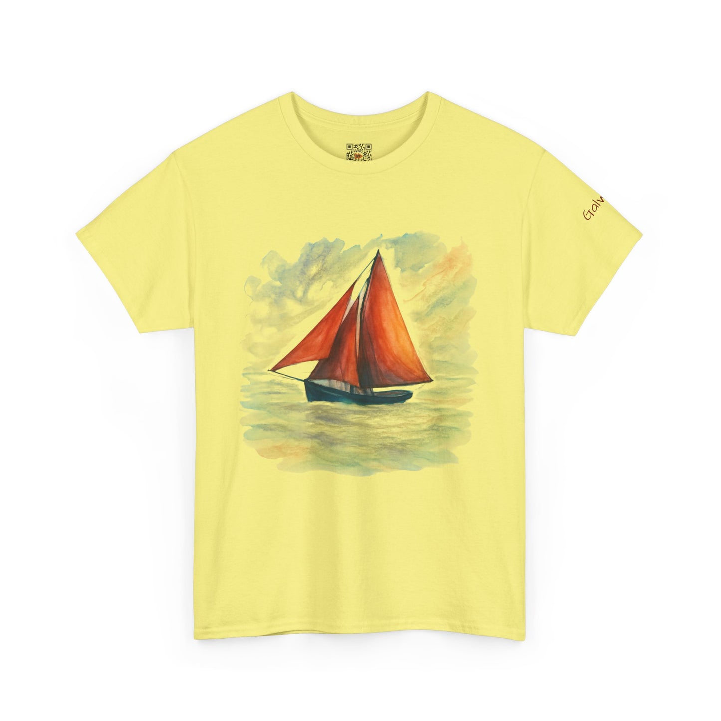 Galway Hooker, Painted Skies, Unisex Heavy Cotton Tee, Nautical Shirt, Ocean Lover Gift, Boating Apparel, Galway Bay Tee, Summer Fashion
