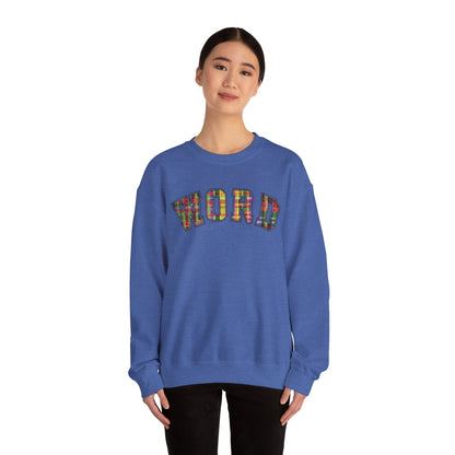 Colorful Word Sweatshirt, Cozy Graphic Pullover, Unisex Crewneck, Perfect for Casual Wear, Gift Idea for Friends, Back to School