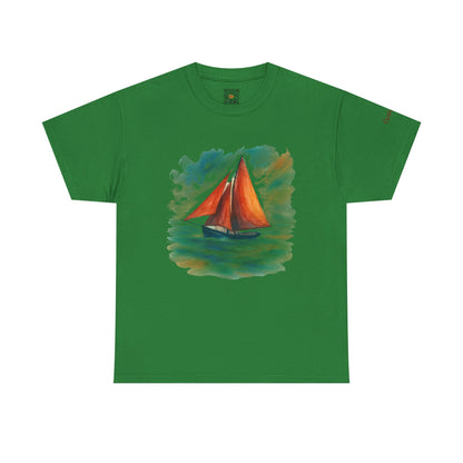 Galway Hooker, Painted Skies, Unisex Heavy Cotton Tee, Nautical Shirt, Ocean Lover Gift, Boating Apparel, Galway Bay Tee, Summer Fashion