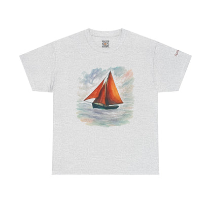 Galway Hooker, Painted Skies, Unisex Heavy Cotton Tee, Nautical Shirt, Ocean Lover Gift, Boating Apparel, Galway Bay Tee, Summer Fashion