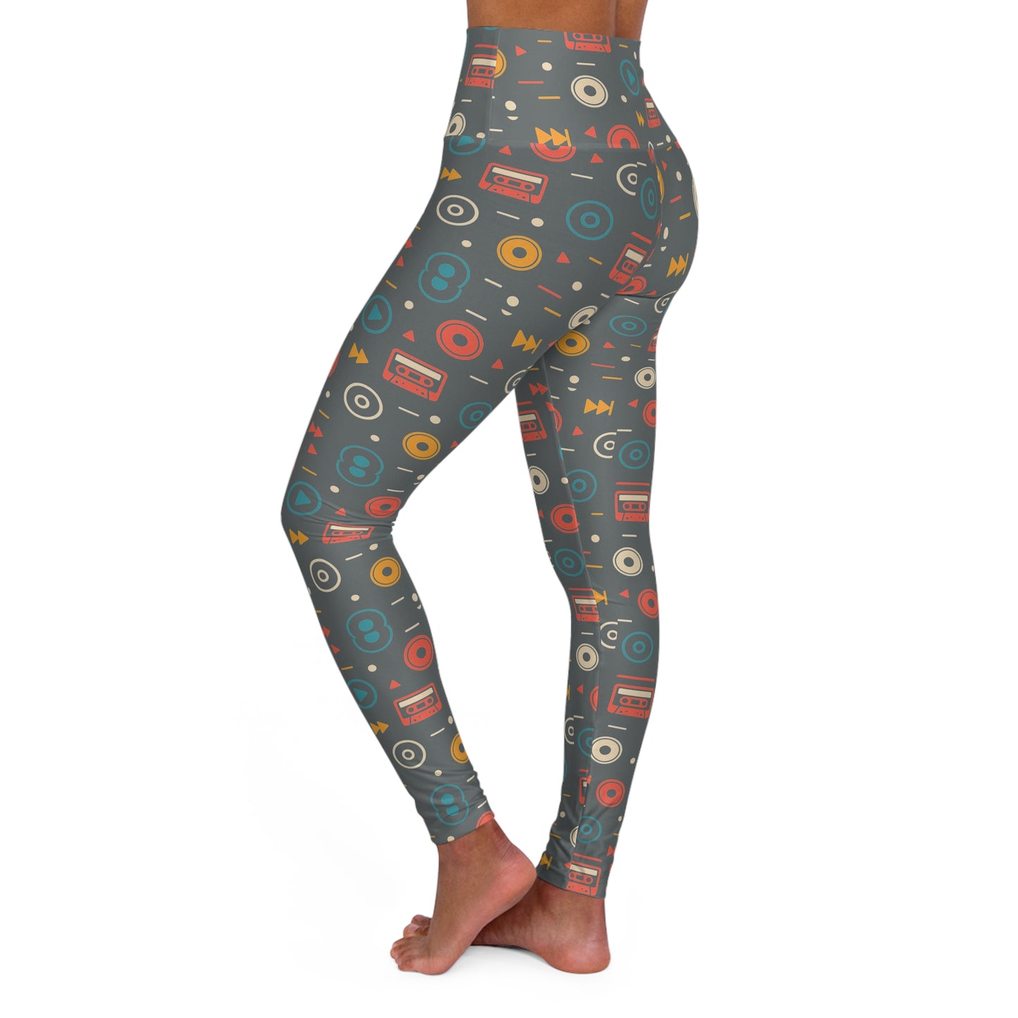 Retro Music High Waisted Yoga Leggings, Stylish Workout Leggings, Gift for Music Lovers, Fitness Fashion, Trendy Activewear