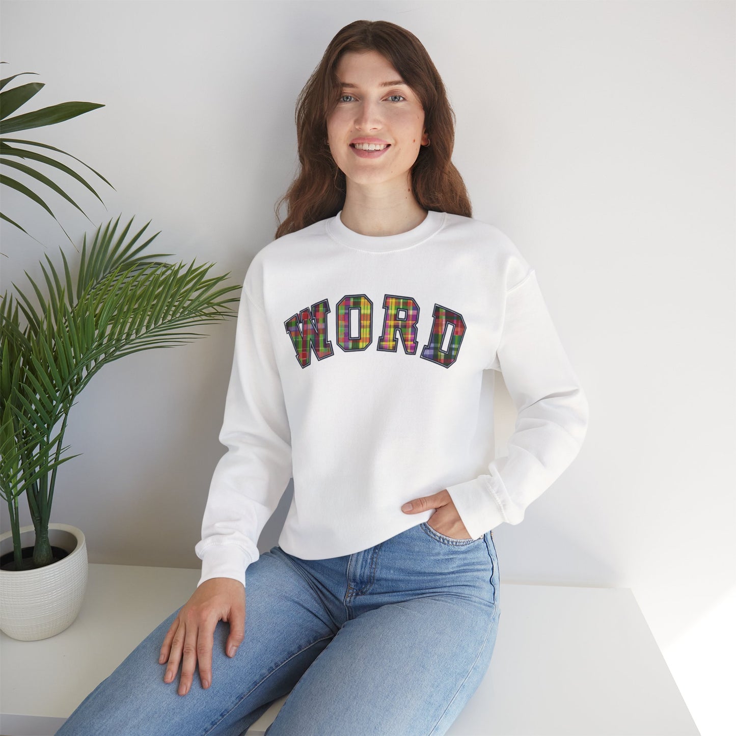 Colorful Word Sweatshirt, Cozy Graphic Pullover, Unisex Crewneck, Perfect for Casual Wear, Gift Idea for Friends, Back to School