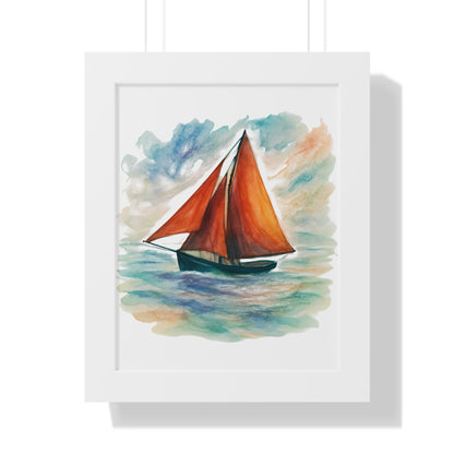 Galway Hooker Seascape Framed Vertical Poster, Nautical Wall Art, Coastal Decor, Sailboat Print, Gift for Ocean Lovers, Home and Living Decoration