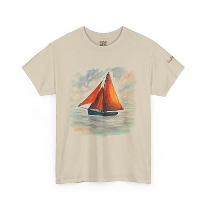 Galway Hooker, Painted Skies, Unisex Heavy Cotton Tee, Nautical Shirt, Ocean Lover Gift, Boating Apparel, Galway Bay Tee, Summer Fashion
