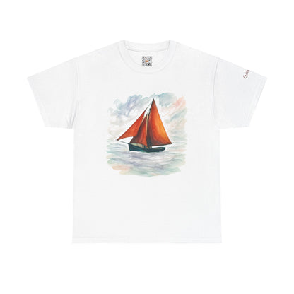 Galway Hooker, Painted Skies, Unisex Heavy Cotton Tee, Nautical Shirt, Ocean Lover Gift, Boating Apparel, Galway Bay Tee, Summer Fashion