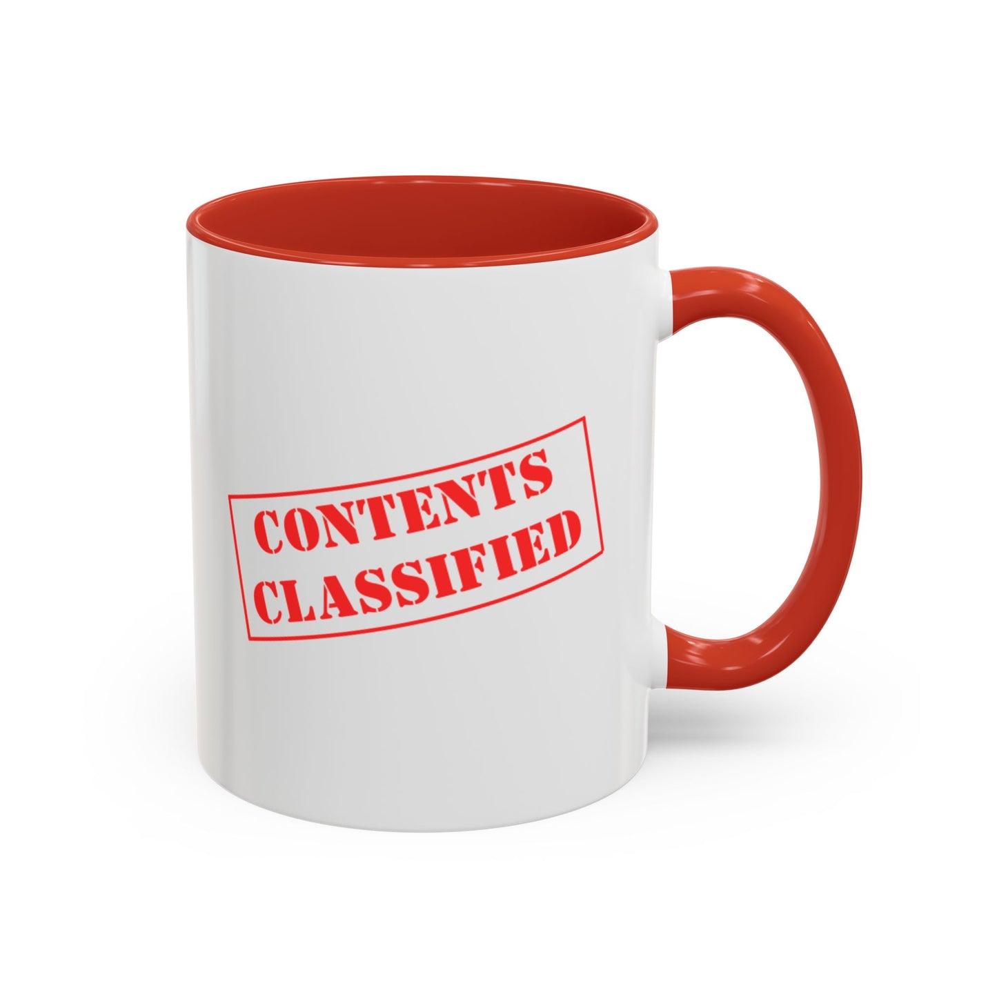 Accent Coffee Mug (11, 15oz) - Contents Classified, Funny, Adult Humor, Coffee or Liquor