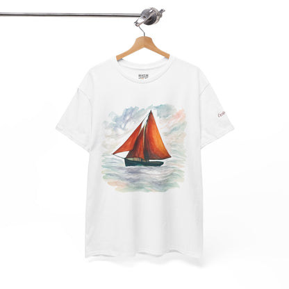 Galway Hooker, Painted Skies, Unisex Heavy Cotton Tee, Nautical Shirt, Ocean Lover Gift, Boating Apparel, Galway Bay Tee, Summer Fashion