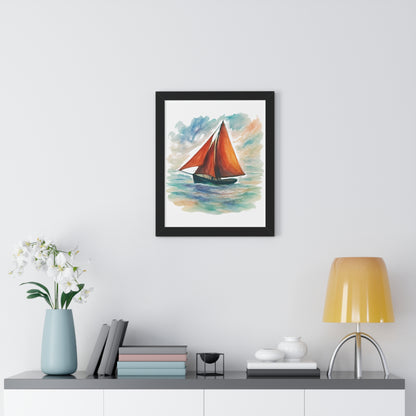 Galway Hooker Seascape Framed Vertical Poster, Nautical Wall Art, Coastal Decor, Sailboat Print, Gift for Ocean Lovers, Home and Living Decoration