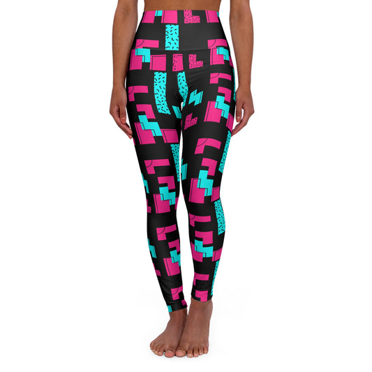 Retro High Waisted Yoga Leggings, 80s 90s pattern, Stylish Workout Leggings, Gift for Music Lovers, Fitness Fashion, Trendy Activewear