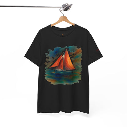 Galway Hooker, Painted Skies, Unisex Heavy Cotton Tee, Nautical Shirt, Ocean Lover Gift, Boating Apparel, Galway Bay Tee, Summer Fashion