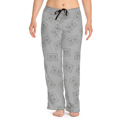 Grey Retro Cassette Women's Pajama Pants, Comfortable Sleepwear, Gift for Music Lovers, Vintage Style loungewear, Relaxation Essentials
