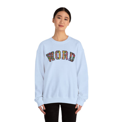 Colorful Word Sweatshirt, Cozy Graphic Pullover, Unisex Crewneck, Perfect for Casual Wear, Gift Idea for Friends, Back to School