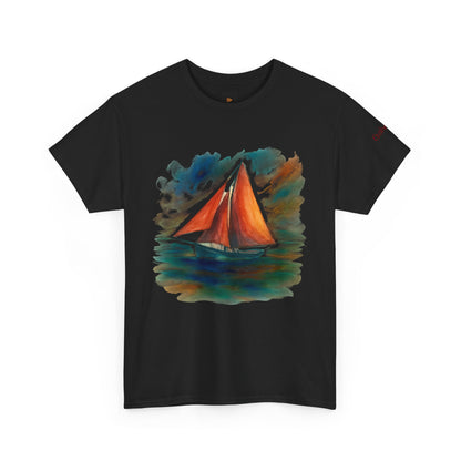 Galway Hooker, Painted Skies, Unisex Heavy Cotton Tee, Nautical Shirt, Ocean Lover Gift, Boating Apparel, Galway Bay Tee, Summer Fashion