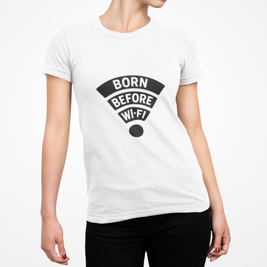 Personalize Born Before WiFi Cool Vintage Internet Nostalgia Unisex T-Shirt, Casual Tee, Gift for Birthday, Students, Vintage Style, Everyday Wear
