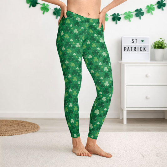 St. Patrick’s Day Shamrock Leggings — Green Shamrock Pattern Leggings