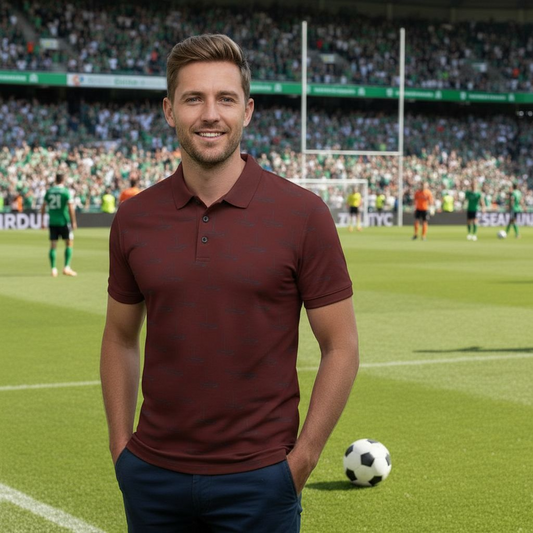 Galway Hooker Maroon Polo Shirt — Seamless Pattern for Games & Casual Dressy Wear