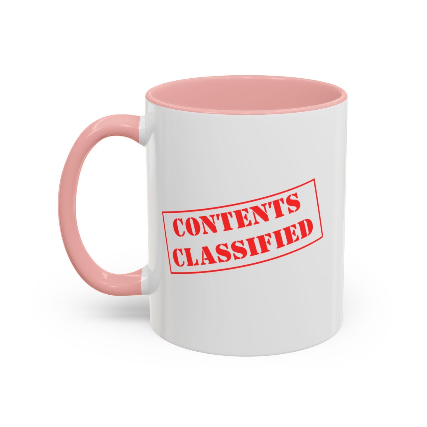 Accent Coffee Mug (11, 15oz) - Contents Classified, Funny, Adult Humor, Coffee or Liquor