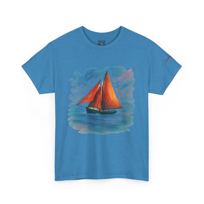 Galway Hooker, Painted Skies, Unisex Heavy Cotton Tee, Nautical Shirt, Ocean Lover Gift, Boating Apparel, Galway Bay Tee, Summer Fashion