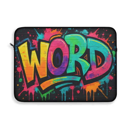 Laptop Sleeve - 'Word' Graffiti 90s Slang Spray paint, Funny Computer Keys Design, Unique Tech Accessory, Gift for Geeks, Midlife Crisis Humor, Computer Case for Home, Office