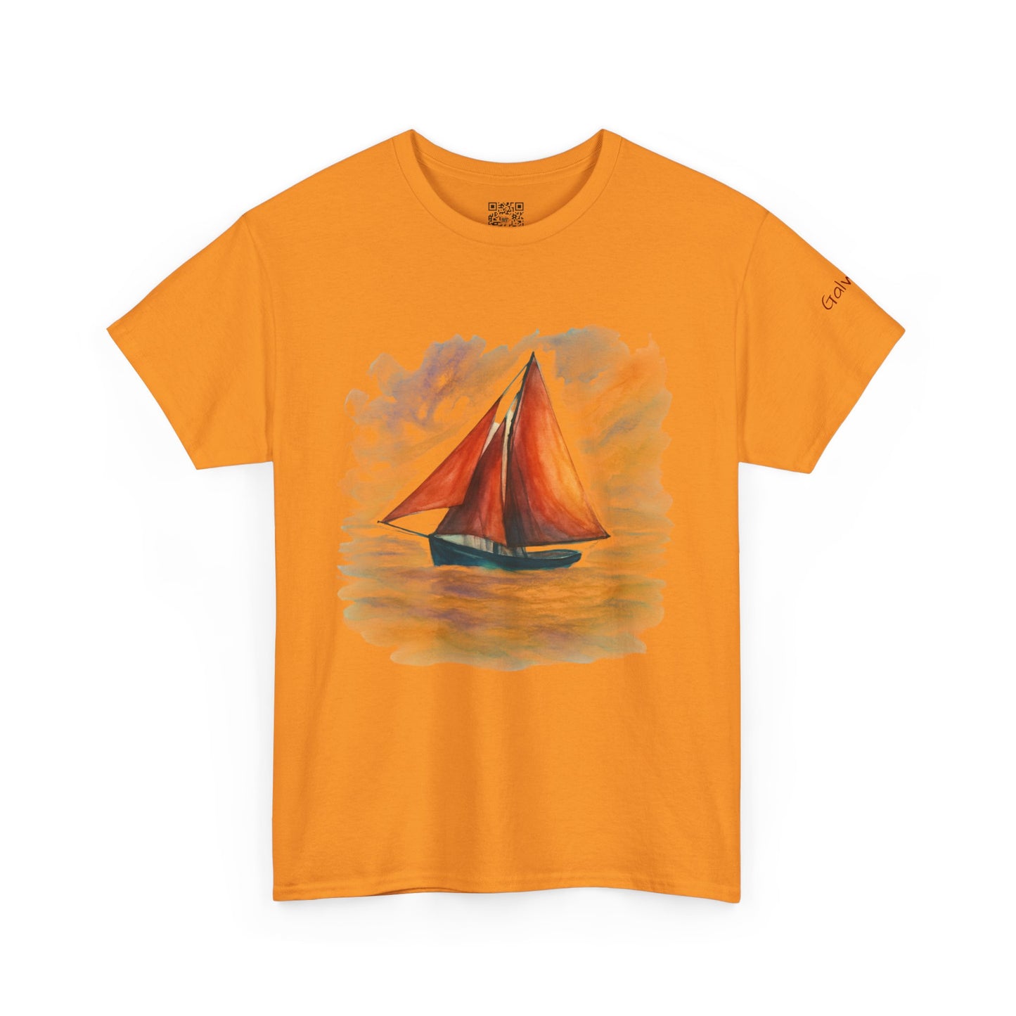 Galway Hooker, Painted Skies, Unisex Heavy Cotton Tee, Nautical Shirt, Ocean Lover Gift, Boating Apparel, Galway Bay Tee, Summer Fashion