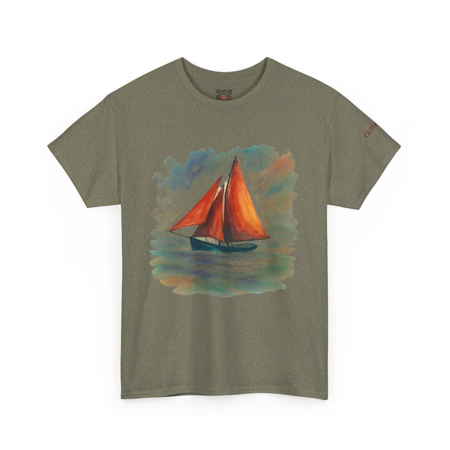 Galway Hooker, Painted Skies, Unisex Heavy Cotton Tee, Nautical Shirt, Ocean Lover Gift, Boating Apparel, Galway Bay Tee, Summer Fashion