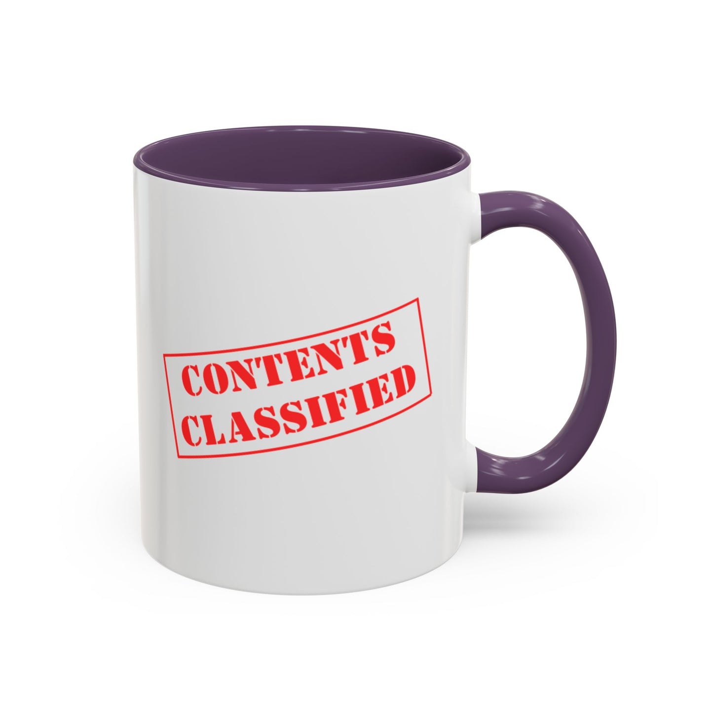 Accent Coffee Mug (11, 15oz) - Contents Classified, Funny, Adult Humor, Coffee or Liquor